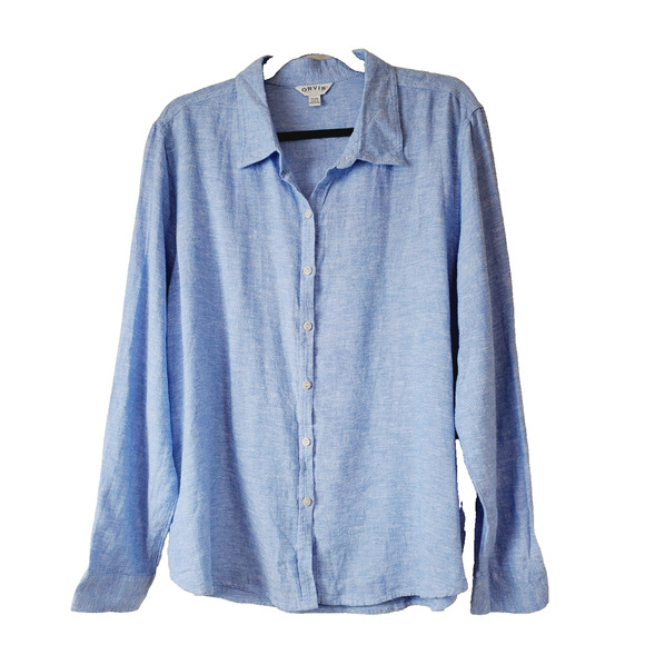 Orvis Womens XL Linen Top Button Down Long Sleeve Beach Blue - Picture 1 of 8